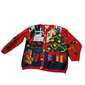 Vintage 90s hand knit Alexandra Bartlett Christmas sweater cardigan angels T08